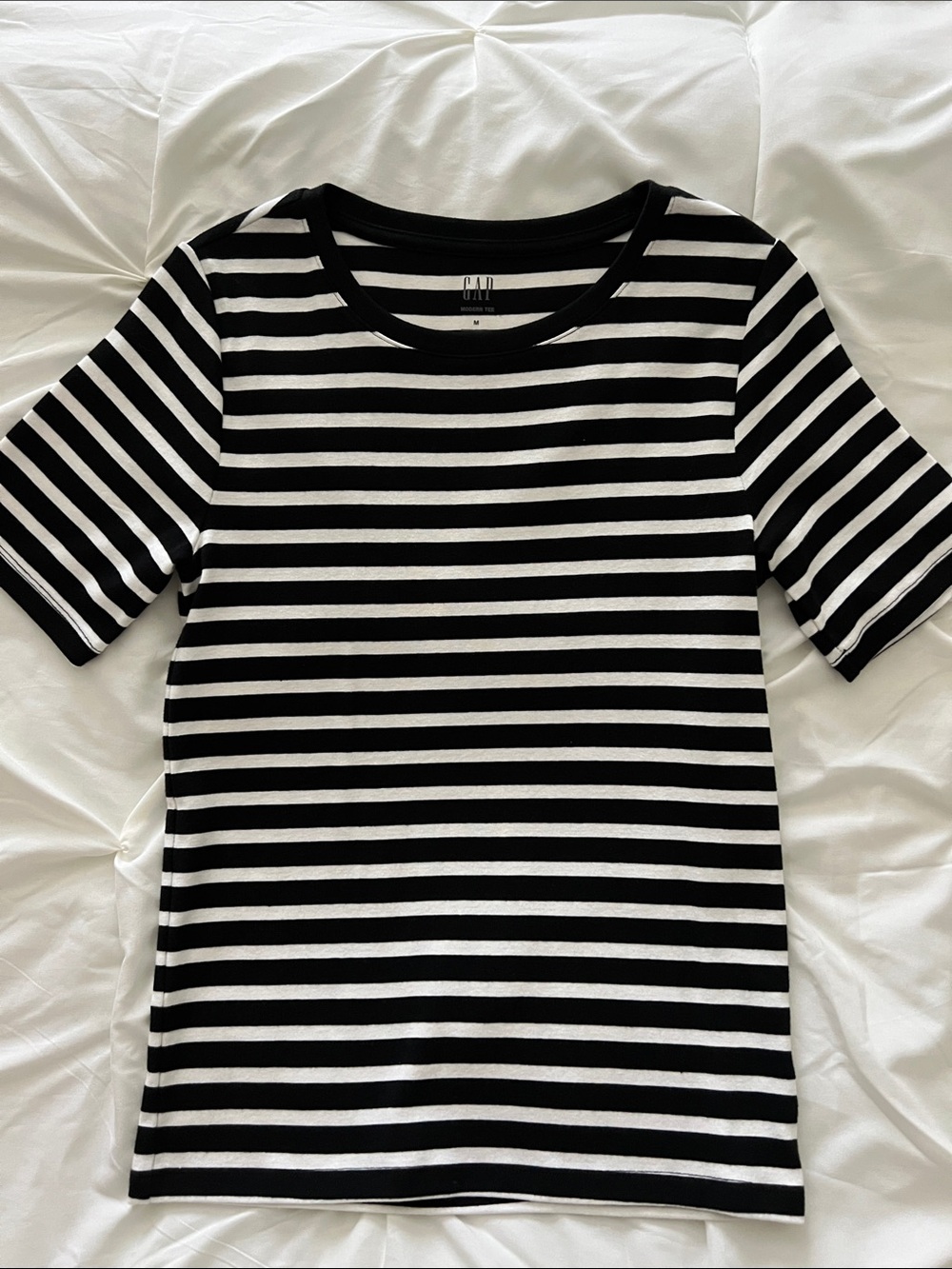 GAP Black and White Striped Crew Tee